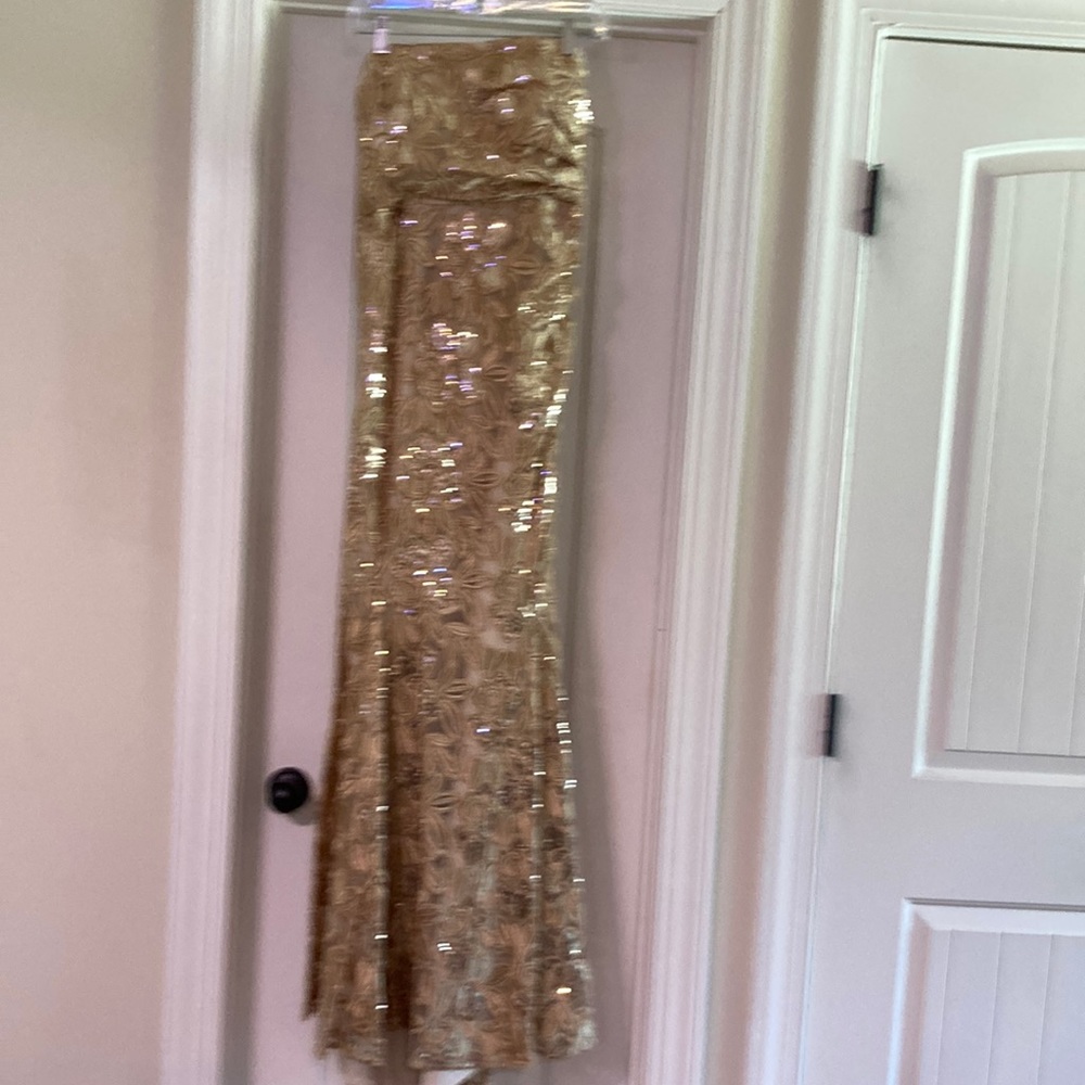 Badgeley Mischa maxi gold sequin elegant strapless dress
